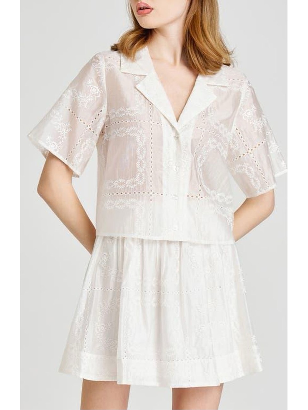 Wayf White Eyelet Rosalie Embroidered Button Down Shirt